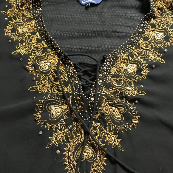 Vintage Plus Size Beaded and Embroidered Sheer Boho Shirt with Lacing. Size 18 - Picture 4 of 9